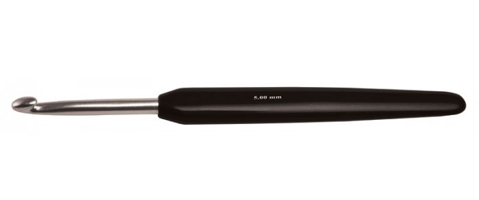 Алюминиевый крючок KnitPro Aluminum Silver с черной эргономической ручкой. 9 мм. Арт.30890 фото